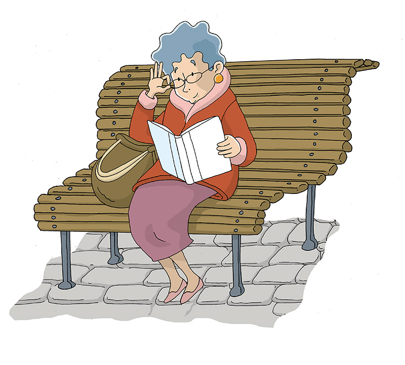 Senyora llegint un llibre en un banc